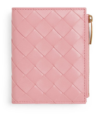 Bottega Veneta Leather Intrecciato Bifold Wallet In Pink