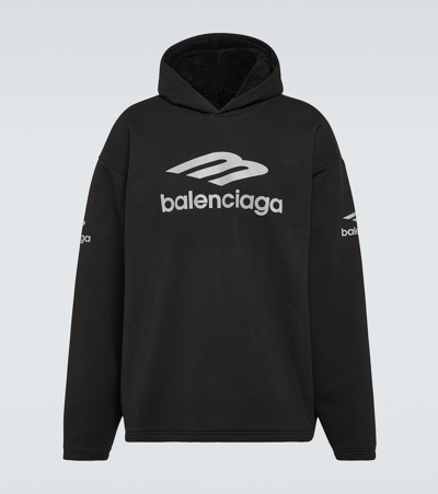 Balenciaga 3b Sports Icon Cotton Fleece Hoodie In Black