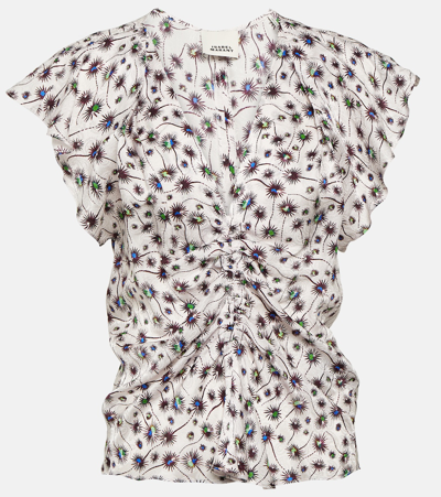 Isabel Marant Lonea Ruched Printed Top In White