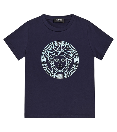 Versace Kids' Medusa Cotton Jersey T-shirt In Blue