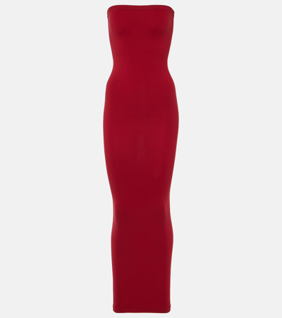 Wolford Fatal无肩带针织加长连衣裙 In Red