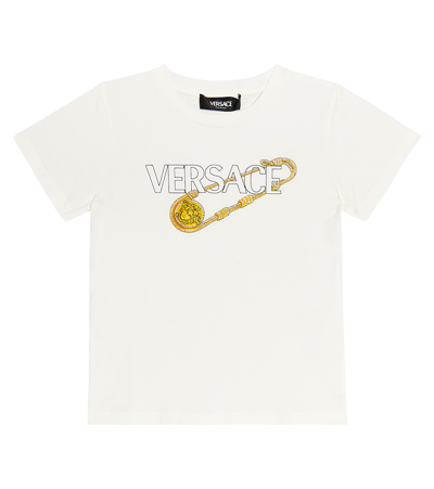 Versace Kids' Safety Pin Cotton Jersey T-shirt In Ivory