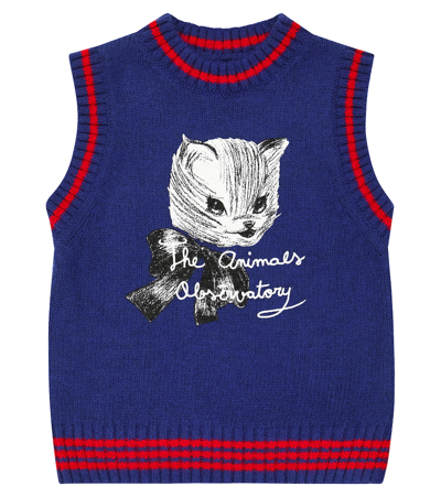 The Animals Observatory Kids' Bat Knit Sweater Vest In Blue