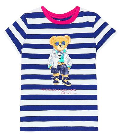 Polo Ralph Lauren Kids' Polo Bear Striped Cotton Jersey T-shirt In Blue