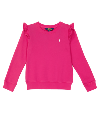 Polo Ralph Lauren Kids' 荷叶边棉质混纺抓绒运动衫 In Pink