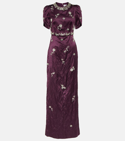 Erdem Short Sleeve Belted Column Gown In Multi