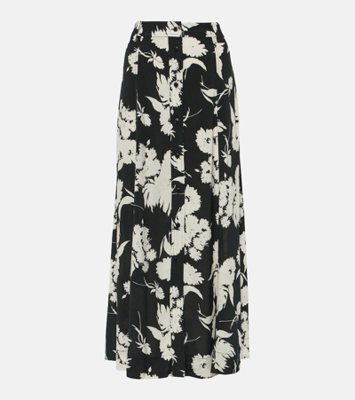 Ganni Long Crepe Skirt With Black And White Print