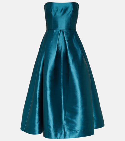 Alex Perry Strapless Silk Faille Midi Dress In Green