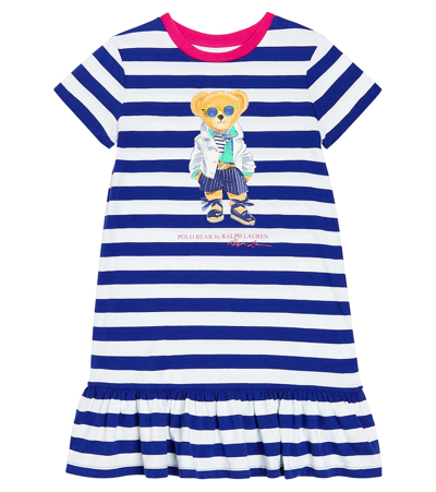 Polo Ralph Lauren Kids' Polo Bear Striped Cotton Dress In Blue