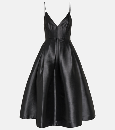 Alex Perry Pleated Silk Faille Midi Dress In Black