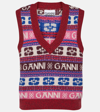 Ganni Logo Jacquard Wool-blend Sweater Vest In Multicoloured