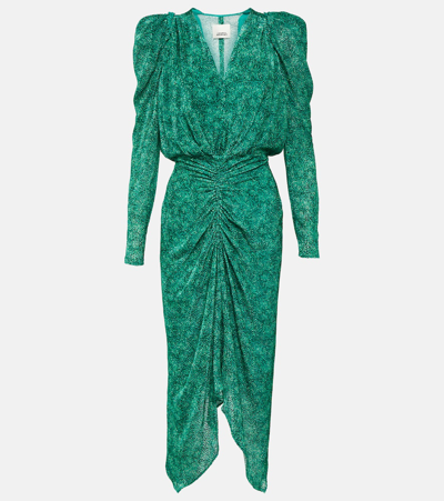 Isabel Marant Maray Puff-sleeve Velvet Midi Dress In Green
