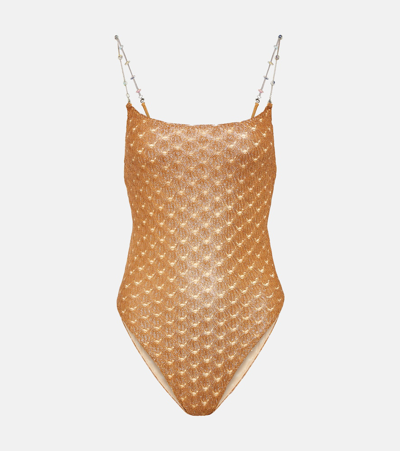 Missoni Embellished Lamé Swimsuit In Brown