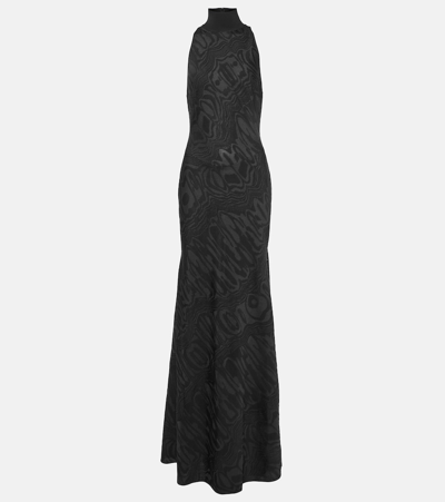 Alaïa Patterned Turtleneck Gown In Black