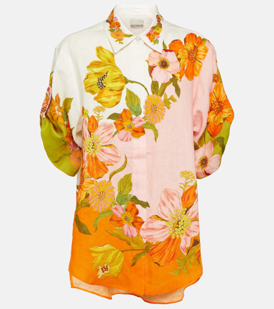 Alemais Silas Oversized Floral Linen Shirt In Orange Multi