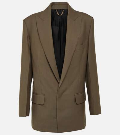 Victoria Beckham Peak-lapels Twill Blazer In Green