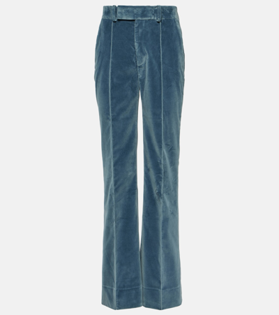 Frame The Slim Stacked Cotton-blend Velvet Straight-leg Trousers In Blue
