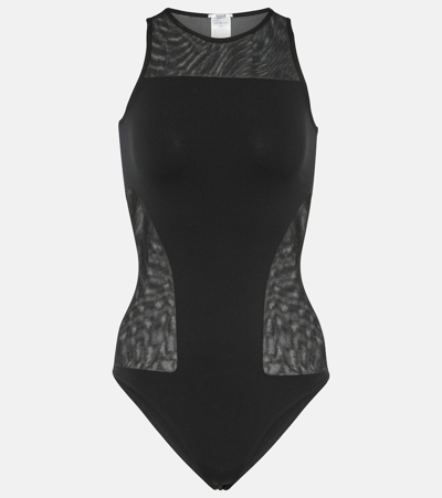 Wolford Sheer Opaque Bodysuit In Black