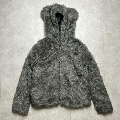 Pre-owned Ne Net Faux Fur Bear Ear.zip Hoodie In Grey