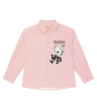 The Animals Observatory Kids' Wolf Printed Cotton Shirt In Pink