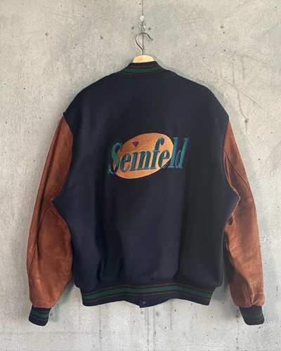 Pre-owned Nike X Seinfeld Vintage Nike Seinfeld Leather Wool Jacket In Black