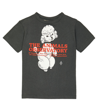 The Animals Observatory Kids' Rooster Printed Cotton T-shirt In Black