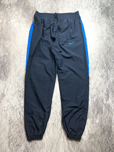 Pre-owned Nike X Vintage Y2k Nike Small Swoosh Nylon Track Striped Blokecore Pants In Blue