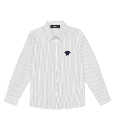 Versace Kids' Medusa Striped Cotton Shirt In Multicoloured