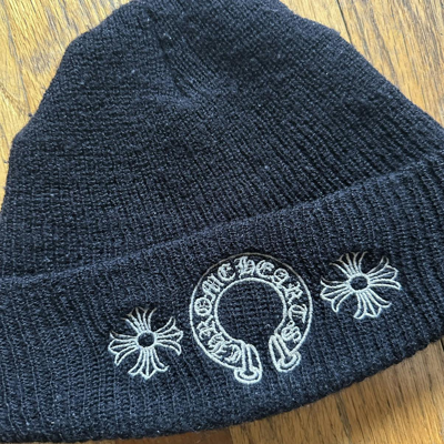 Pre-owned Chrome Hearts Embroidered Horseshoe Beanie Os In Black
