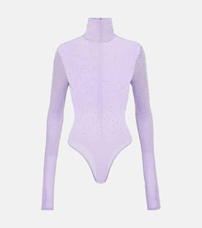 Alex Perry Embellished Jersey Turtleneck Bodysuit In Purple
