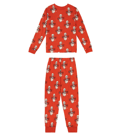 The Animals Observatory Kids' Llama Cotton Pajamas In Red