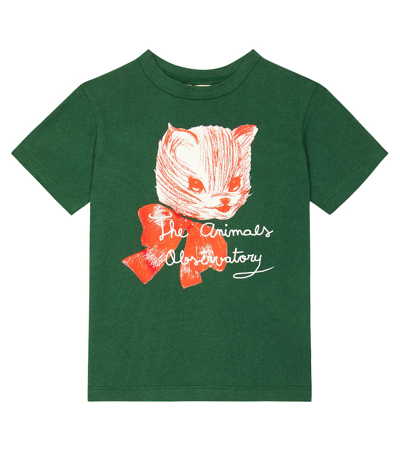 The Animals Observatory Kids' Rooster Printed Cotton T-shirt In Green