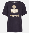 Isabel Marant Étoile Zewel Metallic Logo Slub Linen Graphic T-shirt In Blue