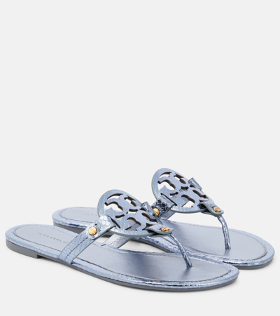 Tory Burch Miller Metallic Leather Thong Sandals In Blue