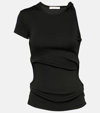 Christopher Esber One-sleeve Cutout Twisted Stretch Ribbed-knit Top In Black