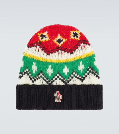 Moncler Intarsia Wool-blend Beanie In Multicoloured
