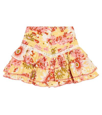 Poupette St Barth Kids' Alizee Floral Ruflled Cotton Skirt In Yellow
