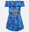 Poupette St Barth Bella Printed Off-shoulder Minidress In Blue