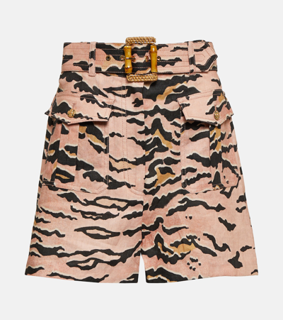 Zimmermann Matchmaker Safari Printed Linen Shorts In Pink