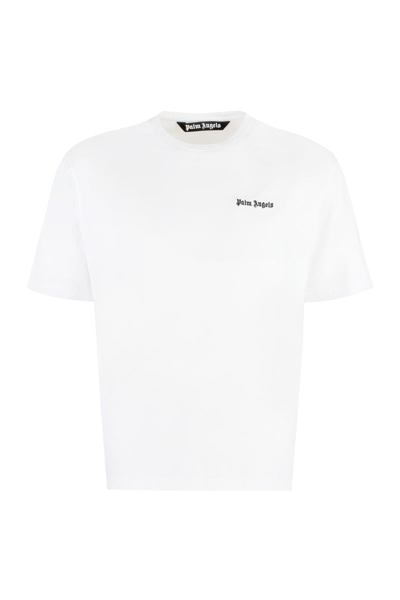 Palm Angels Embroidered-logo Crew-neck T-shirt In White