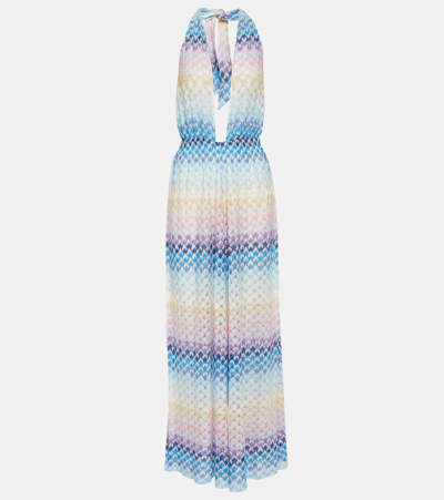 Missoni Zig Zag Halterneck Jumpsuit In Blue