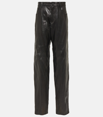 Mugler Black Spiral Leather Pants