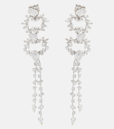 Saint Laurent Crystal-embellished Drop Earrings In Silver