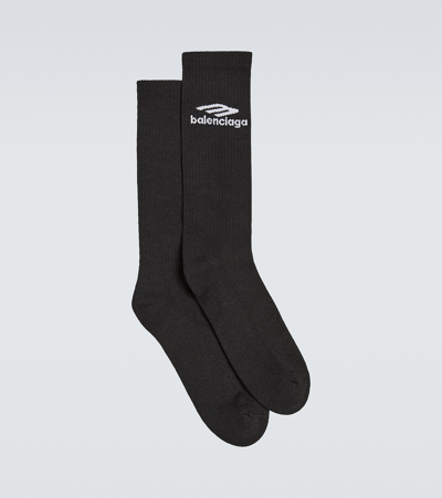 Balenciaga 3b Sports Icon Ribbed-knit Ski Socks In Black