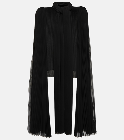 Balenciaga Pleated Long Blouse With Scarf In Black