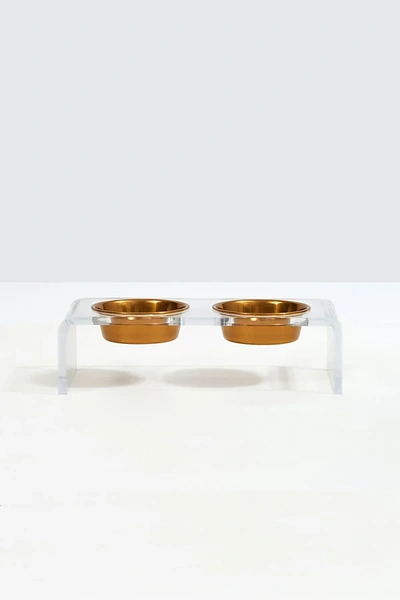 Hiddin Small Clear Double Pet Bowl Feeder In Brown