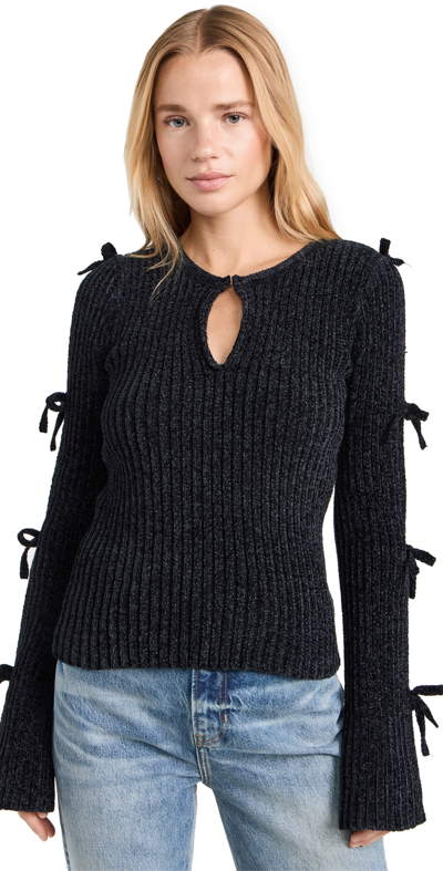 Moon River Cut-out Ribbon Sweater Black Xs