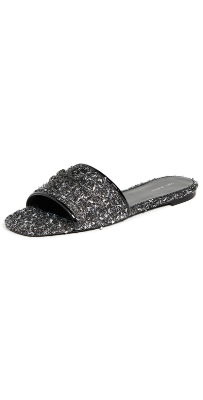 Tory Burch Eleanor Pave Slides Silver Confetti/perfect Black