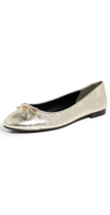 TORY BURCH QUILTED BOW BALLET FLATS SPARK GOLD 5.5