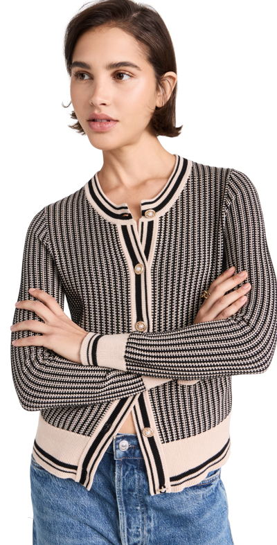 Autumn Cashmere Textured Two-tone Button-down Cardigan In Latte/black